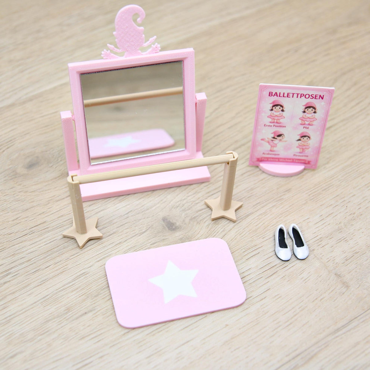 Wichtel Ballettset - Mini Ballettstudio mit Spiegel, Ballettstange, Schuhen & Matte | Wichtel Zubehör Wichteltür Weihnachten